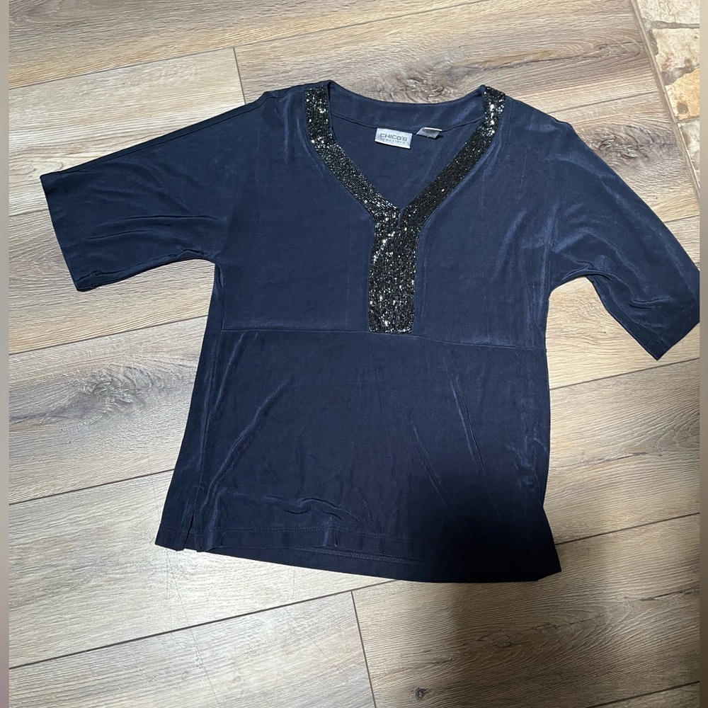 Chicos Travelers Collection Dressy Sequin Top. Chicos’ Size 1